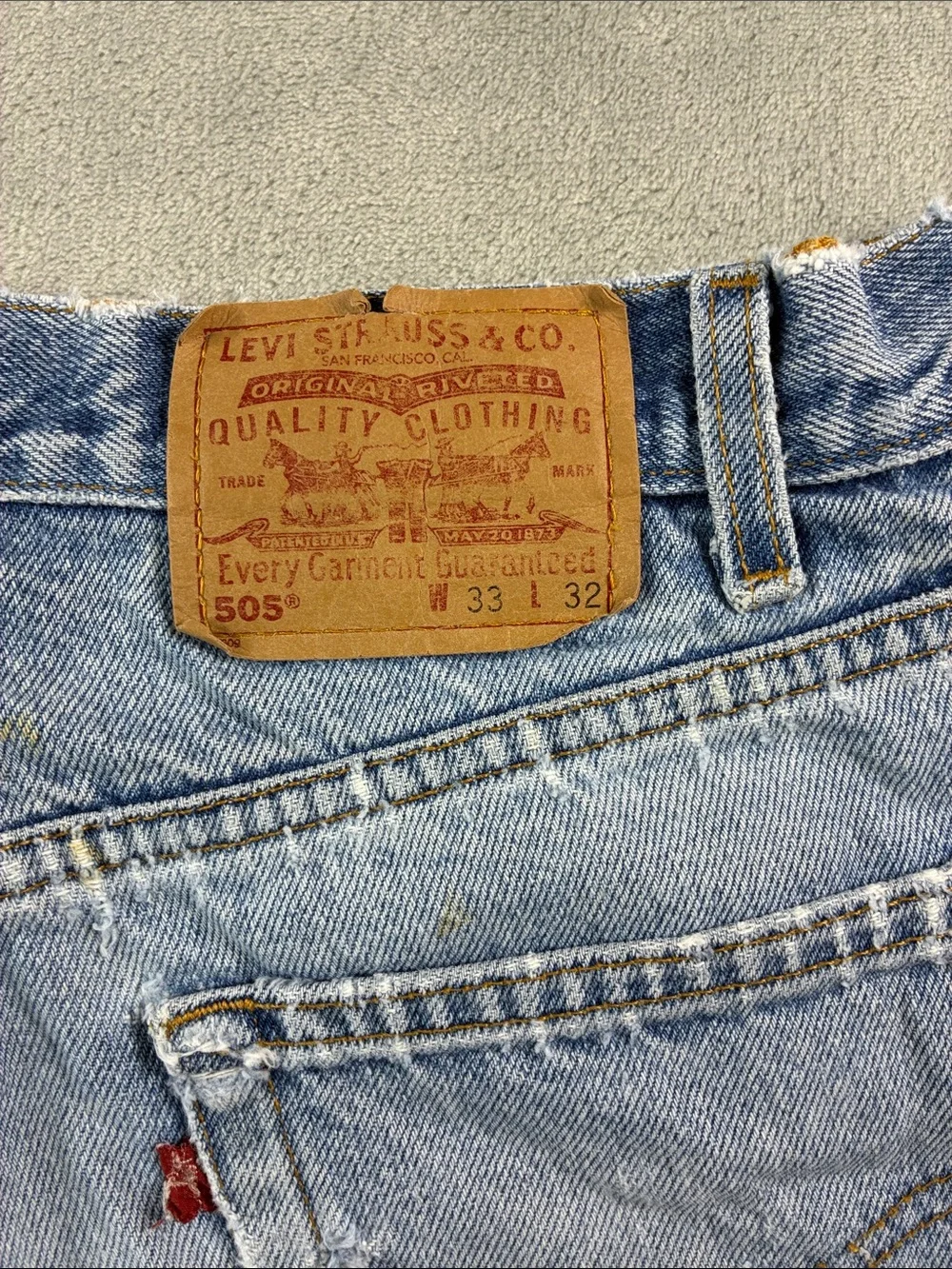 Levi’s 505 Big E Vintage 2000 Jeans 33x32 Distressed Light Wash Made Mexico